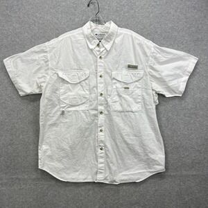 Vintage Columbia PFG Shirt Mens Medium White Fishing Vented Short Sleeve Y2K